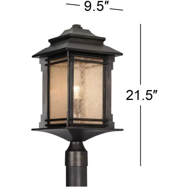 Franklin Iron Works Rustic Outdoor Post Light Walnut Bronze Vintage 21 1/2" Frosted Cream Glass Lantern for Exterior Garden Yard