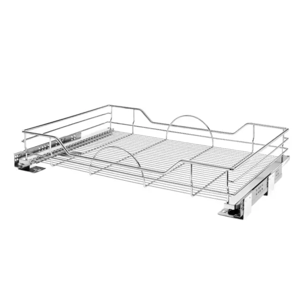 Rev-A-Shelf 5730-33CR 33 x 22 Inch Single Chrome Wire Basket Pull Out Shelf Storage Organizer with Soft Close for Kitchen Base and Lower Cabinets