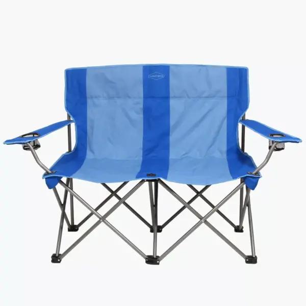 Kamp-Rite KAMPCC356 Outdoor Camping Furniture Beach Patio Sports 2 Person Double Folding Lawn Chair with Cup Holders, Blue