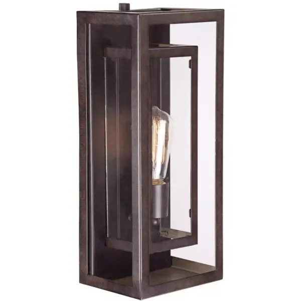 Possini Euro Design Modern Outdoor Wall Light Fixture Bronze Double Box 15 1/2" Clear Glass Exterior House Deck