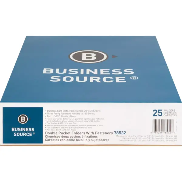 Business Source 25ct Storage Pockets Fastener 100 Pocket Plastic Folders