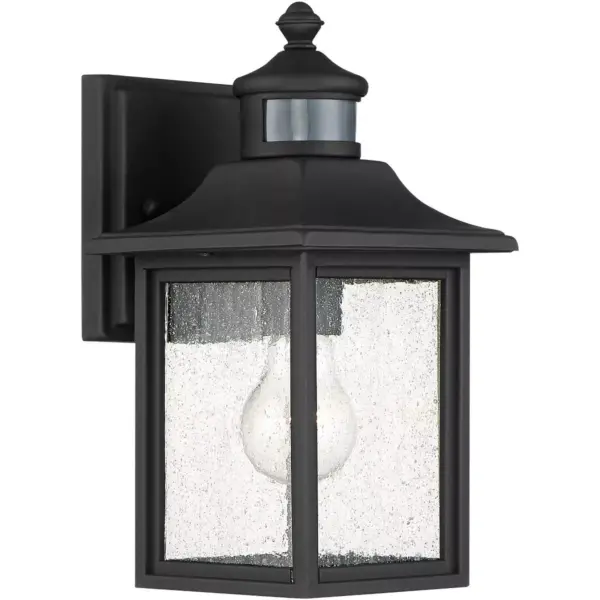 John Timberland Outdoor Wall Light Fixture Black Steel 11 1/2" Seedy Glass Motion Security Sensor for Exterior House Porch Patio Deck