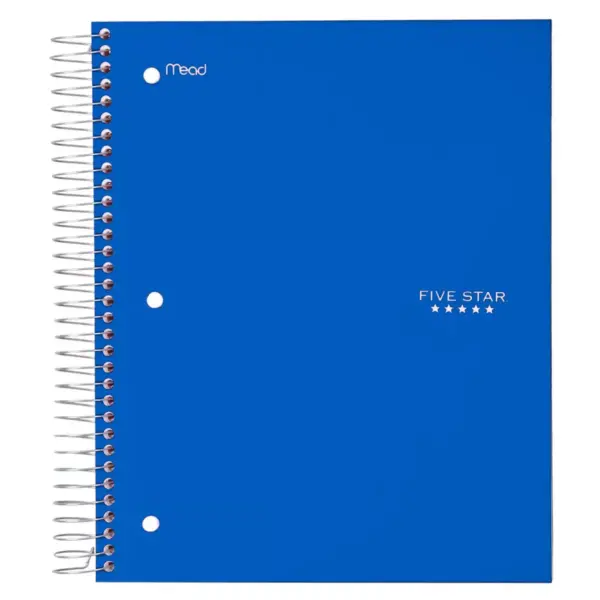 Five Star 5 Subject Wide Ruled Spiral Notebook (Color Will Vary)