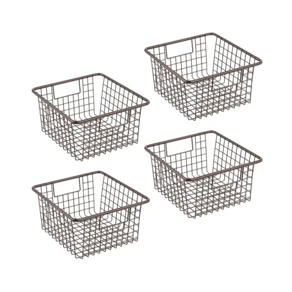 mDesign Metal Wire Home Office Storage Organizer Basket, Medium, 4 Pack - Bronze