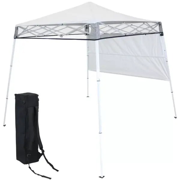 Sunnydaze 6' x 6' Top/7.5' x 7.25' Bottom Slant Leg Portable Backpack Canopy - White