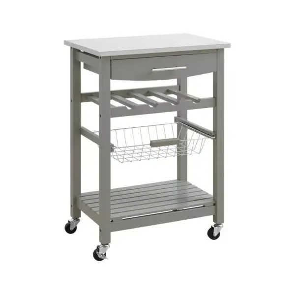 Powell Zoey 22 3/4" Wide Gray Wood and Stainless Steel Kitchen Cart