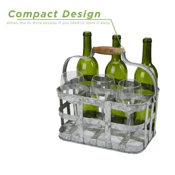 Mind Reader Rustic Galvanized Metal Farmhouse 6 Bottle Carrier