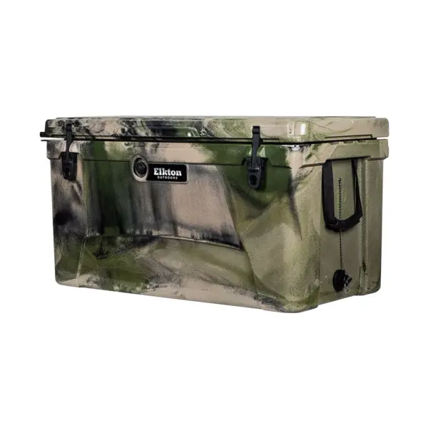 Elkton Outdoors ELK-ICE-110CAMO Heavy Duty Rotomolded Portable 110 Quart Commercial Grade Insulated Hardside Ice Chest Beverage Cooler, Camo