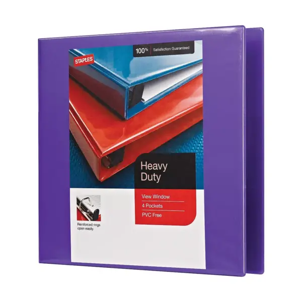 Staples Heavy-Duty 1.5" 3-Ring View Binder Purple (24683-US) 56308-CC/24683