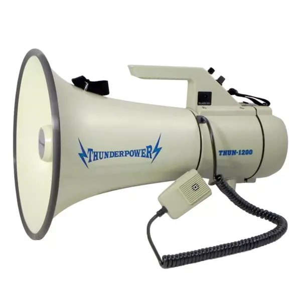 ThunderPower THUN1200 Earthquake Maker 2000 Yard Sound Range 45 Watt Portable PA Bullhorn Megaphone Speaker w/ 2 Modes, Aux Input, & DC Charger, White