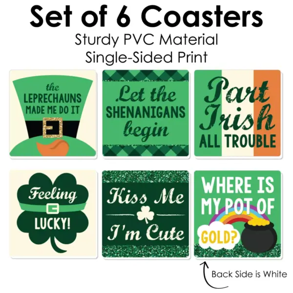 Big Dot of Happiness St. Patrick's Day - Funny Saint Patty's Day Party Decorations - Drink Coasters - Set of 6