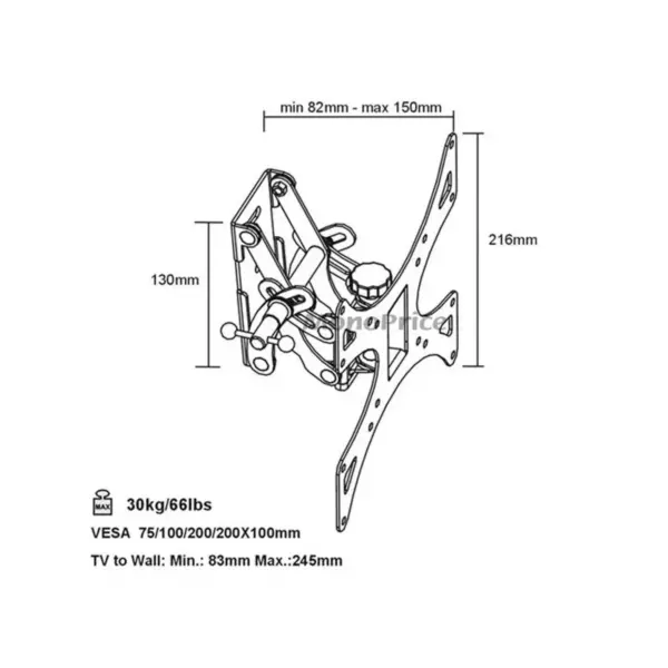 Monoprice Articulating HDTV Wall Mount Bracket (max 66 lbs, 10~30", VESA 75/100/200)