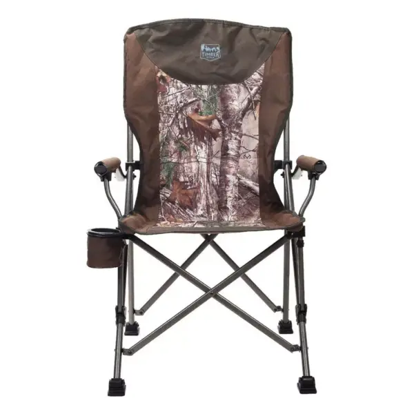 Timber Ridge Indoor Outdoor Portable Lightweight Folding Camping High Back Lounge Chair with Cup Holders, Camo (2 Pack)