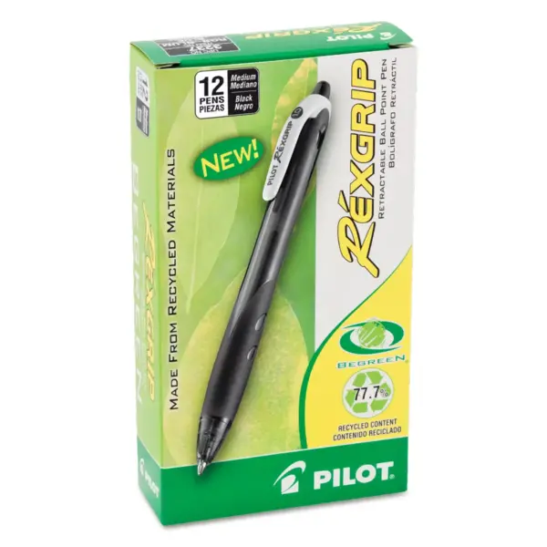 Pilot RexGrip BeGreen Retractable Ball Point Pen Black Ink 1mm Dozen 32370