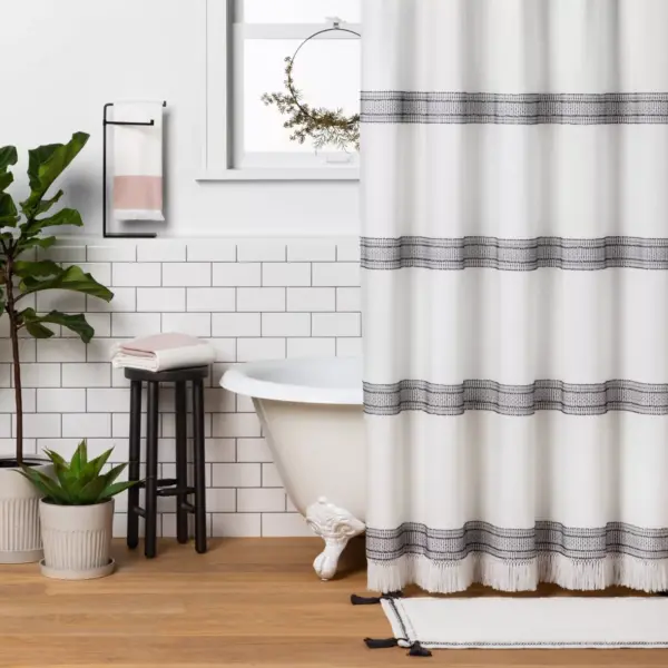 Textured Dobby Stripe Shower Curtain Gray - Hearth & Hand™ with Magnolia