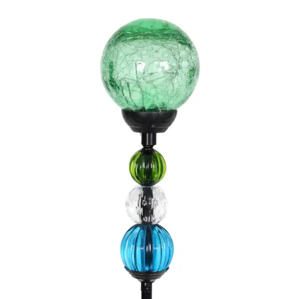 29.5" Crackle Glass Solar Ball and Bead Stake Green - Exhart