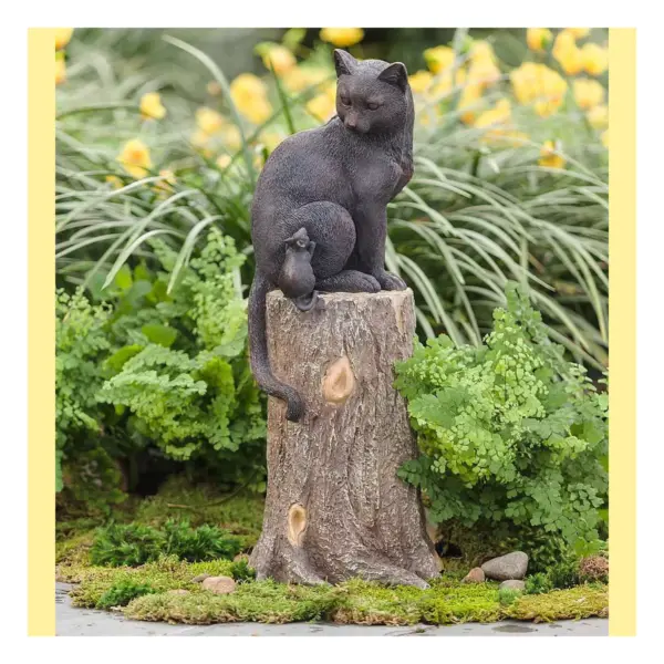 Cat and Mouse on Stump Lawn Ornament