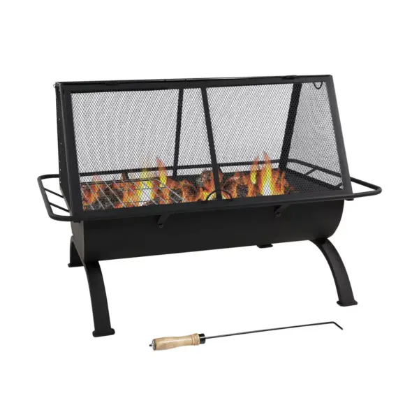 Sunnydaze Outdoor Camping or Backyard Rectangular Northland Fire Pit with Cooking Grill Grate, Spark Screen, Log Poker, and Fire Pit Cover - 36"