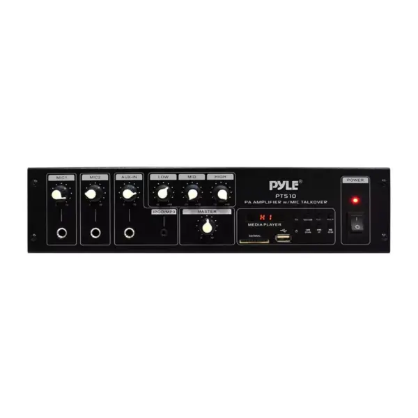 Pyle PT510 240 Watt 5 Channel Public Address Power Amplifier Receiver with Mic Talkover, MP3 Player, Built In FM Radio, & LED Display, Black (2 Pack)