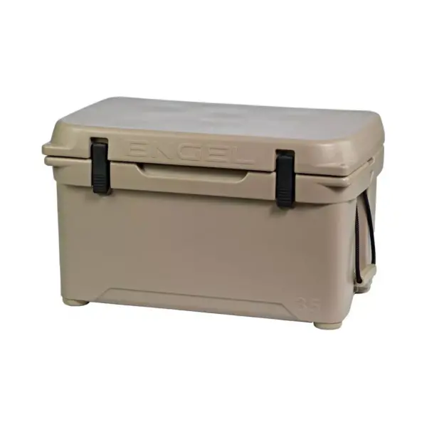 Engel High Performance 35-Quart Portable Seamless Rotomolded Airtight 36 Can Hard Cooler and Ice Box for Camping, Sports Events, and Fishing, Tan