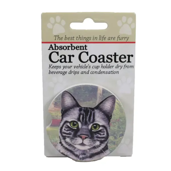 Car Coaster 2.5" Silver Tabby Car Car Coaster Absorbent E & S Pet  -  Coasters