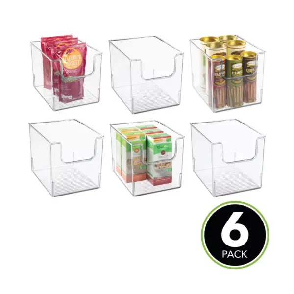 mDesign Plastic Food Storage Organizer Bin for Kitchen, 8" Wide, 6 Pack - Clear