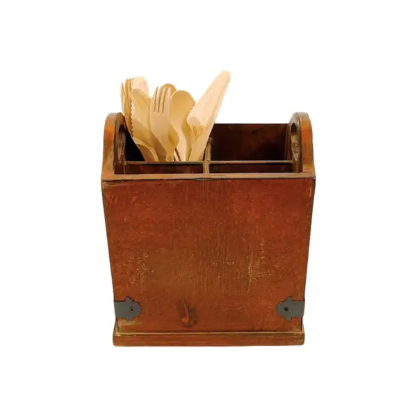 Square Wood & Metal Utensil Holder - 3R Studios