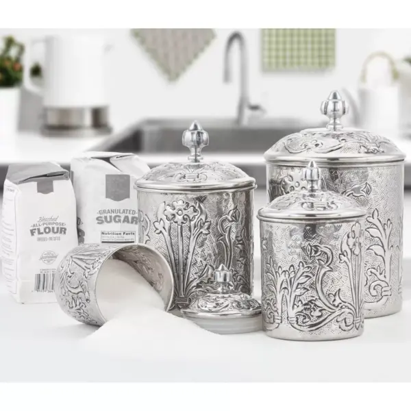 Old Dutch 4pc Stainless Steel Art Nouveau Canister Set