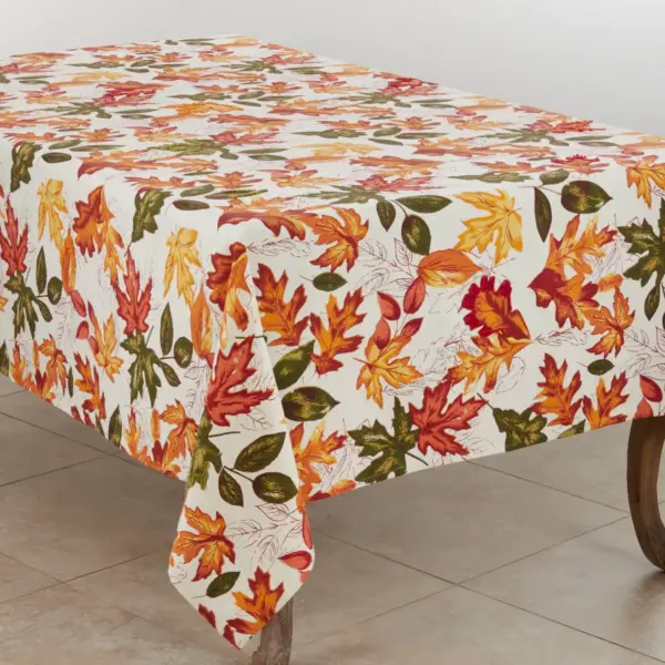 65" X 84" Embroidered Autumn Leaves Tablecloth - SARO Lifestyle