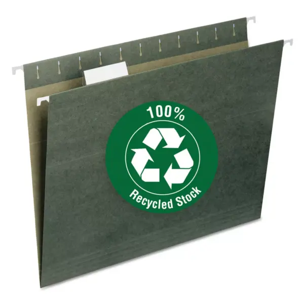 Smead Recycled Hanging File Folders 1/5 Tab 11 Point Stock Letter Green 25/Box 65001