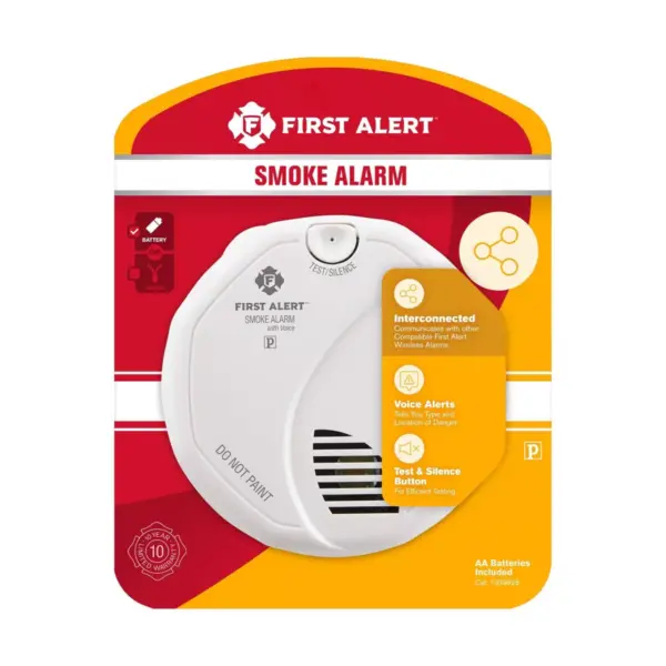 First Alert Battery Operated Interconnected Wireless Smoke Alarm with Voice Location Dectector White