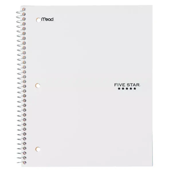 Five Star 1 Subject Wide Ruled Solid Spiral Notebook (Color Will Vary)