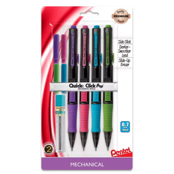 4ct #2 Mechanical Pencils Quick Click Pop 0.7mm - Pentel