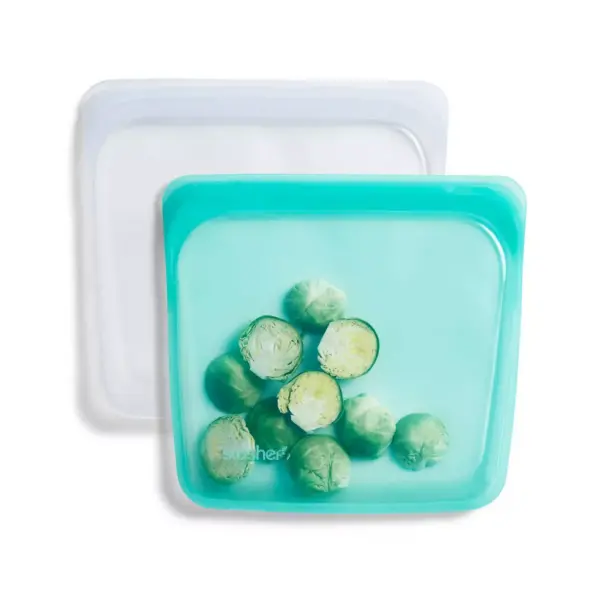 stasher Reusable Food Storage Sandwich Bag - Aqua & Clear - 2pk