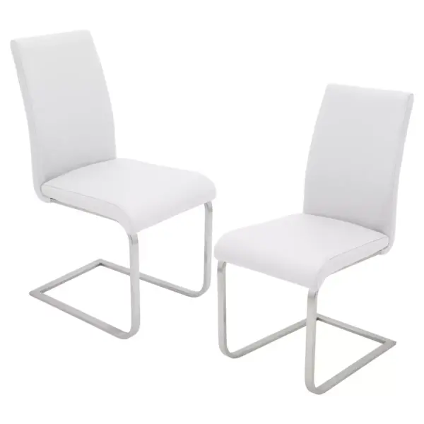 Set of 2 Foster Contemparary Stainless Steel Dining Chairs - White - LumiSource