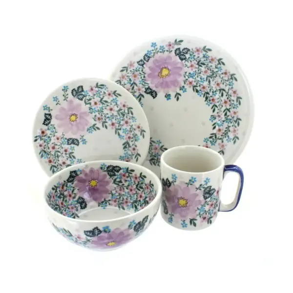 Blue Rose Polish Pottery Lilac Garden 4 Piece Place Setting - Service for 1