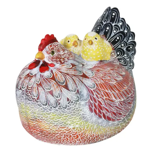 8.27" Resin Hen with Two Chicks Statue- Exhart