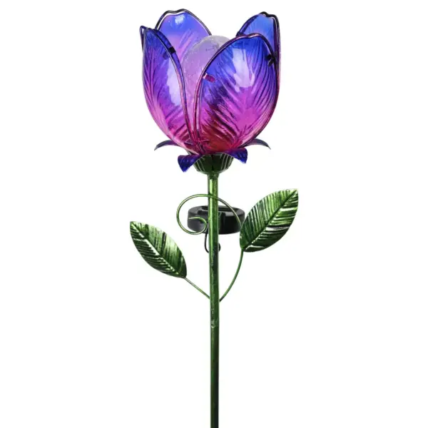 35.8" Metal and Glass Solar Flower Stake Purple - Exhart