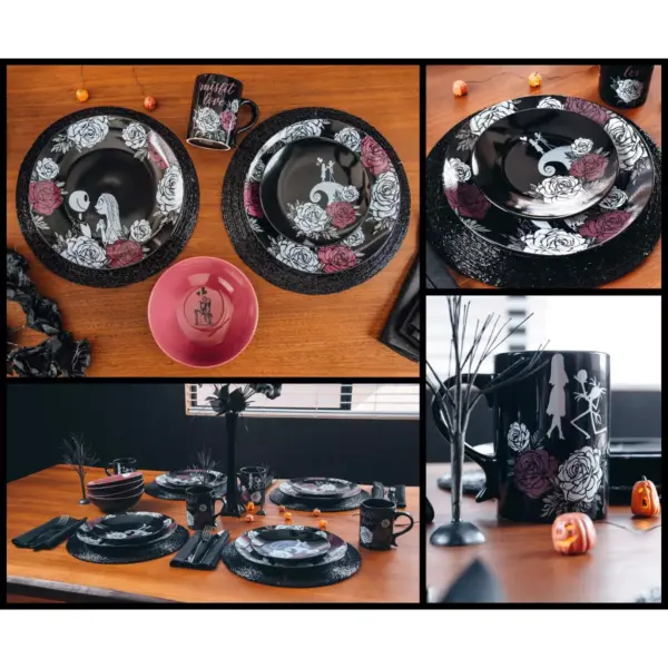 Seven20 The Nightmare Before Christmas Jack and Sally Black Rose 16-Piece Dinnerware Set