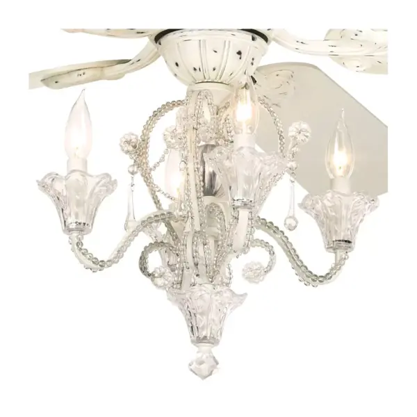 52" Casa Vieja Vintage Chic Ceiling Fan with Light LED Crystal Chandelier Rubbed White for Living Room Kitchen Bedroom Family