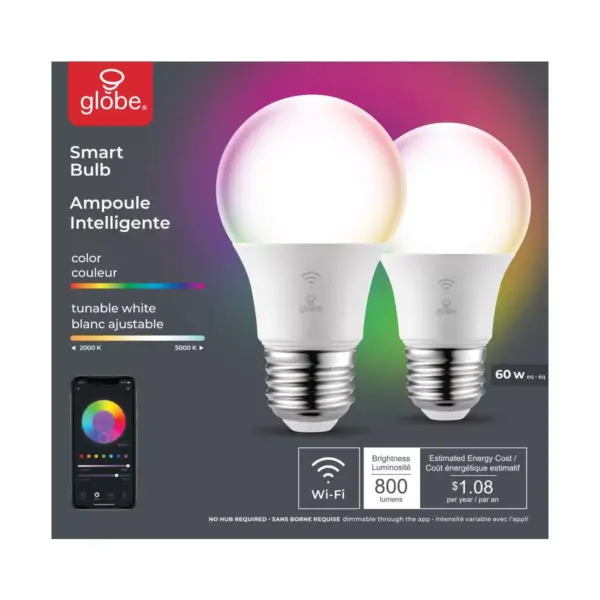 Smart 2pk 60W Equivalent LED Wi-Fi Enabled Voice Activated A19 E26 Frosted Light Bulb