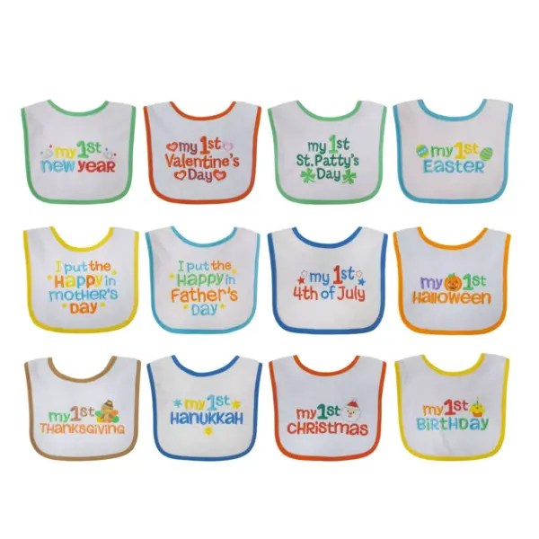 Neat Solutions Embroidered Holiday Infant Bib Set - 12pk