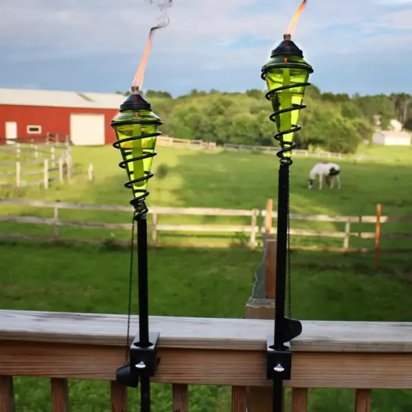 Sunnydaze Outdoor Adjustable Height Glass and Metal Swirl Patio and Lawn Citronella Torch Set - Green - 2pk