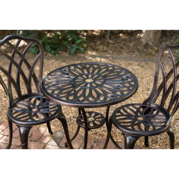 Theon 3pc Antique Outdoor Patio Bistro Set Bronze - Balkene Home