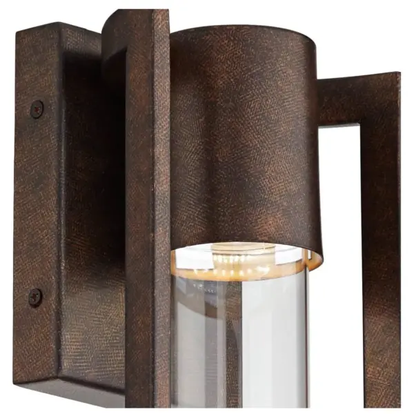 Possini Euro Design Modern Outdoor Wall Light Fixture LED Bronze 15" Clear Glass Cylinder for Exterior House Porch Patio Deck