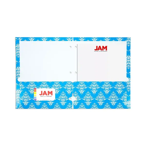 JAM Paper Glossy 3-Hole Punched 2-Pocket School Folders, Assorted Damask 31237925