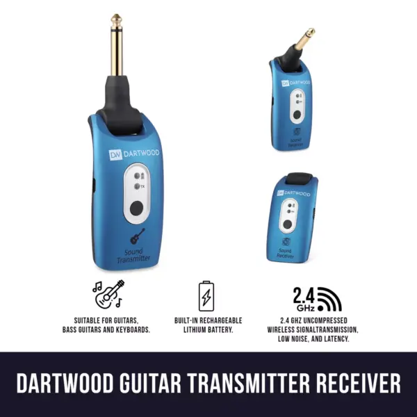 Dartwood 2.4GHZ Guitar Wireless System Rechargeable Guitar Transmitter Receiver For Electric Guitar And Bass