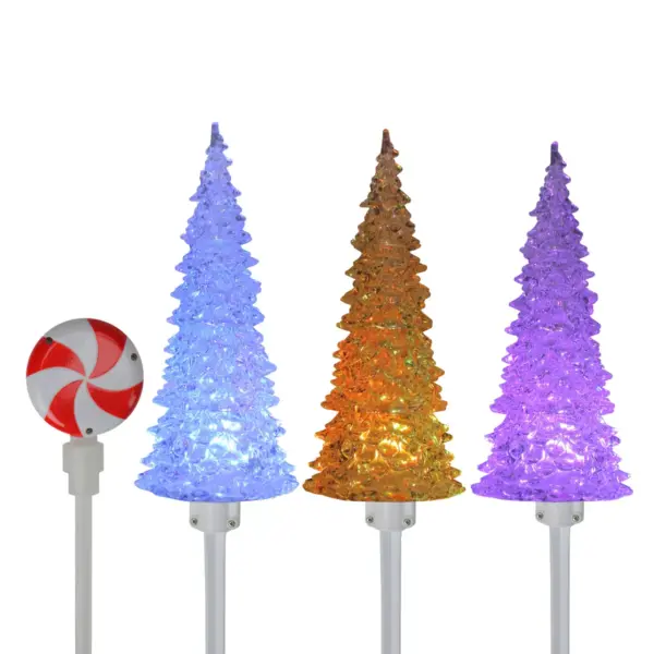 J. Hofert Co 18.9" Prelit Artificial Christmas Tree Musical Color ChangingPathway Marker Lawn Stakes 3ct- Multicolor LED Lights