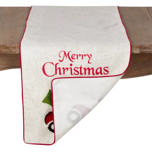 72"x15" Merry Christmas And Red Car Design Poly Blend Table Runner Ivory - Saro Lifestyle