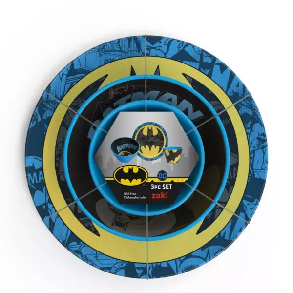 Batman 3pc Melamine Dinnerware Set - Zak Designs